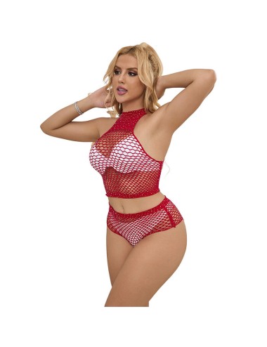 SUBBLIME - 952402 BODYSTOCKING FISHNET SET WITH PINK DIAMONDS ONE SIZE