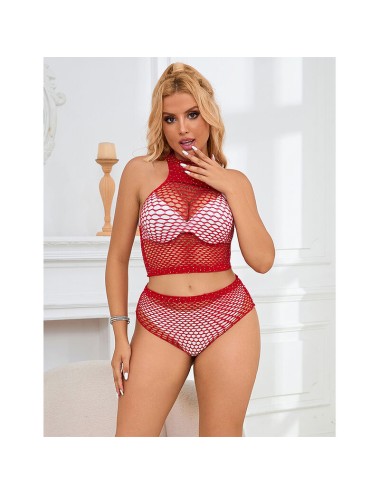 SUBBLIME - 952402 BODYSTOCKING FISHNET SET WITH PINK DIAMONDS ONE SIZE