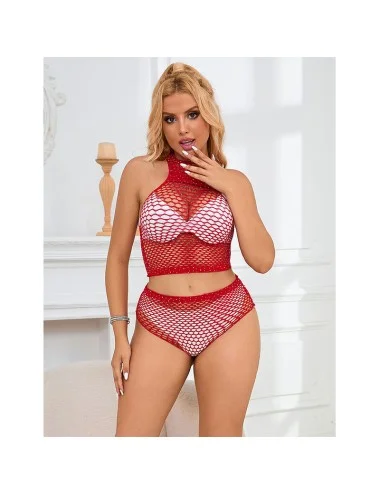 SUBBLIME - 952402 BODYSTOCKING FISHNET SET WITH PINK DIAMONDS ONE SIZE