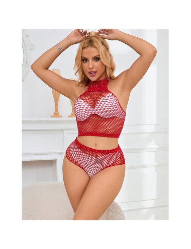 SUBBLIME - 952402 BODYSTOCKING FISHNET SET WITH PINK DIAMONDS ONE SIZE
