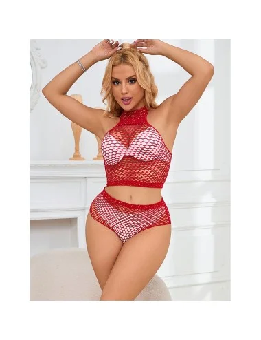 SUBBLIME - 952402 BODYSTOCKING FISHNET SET WITH PINK DIAMONDS ONE SIZE