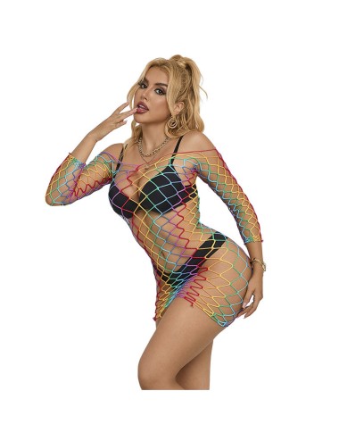 SUBBLIME - 952426 RAINBOW LONG SLEEVE FISHNET BODYSTOCKING ONE SIZE