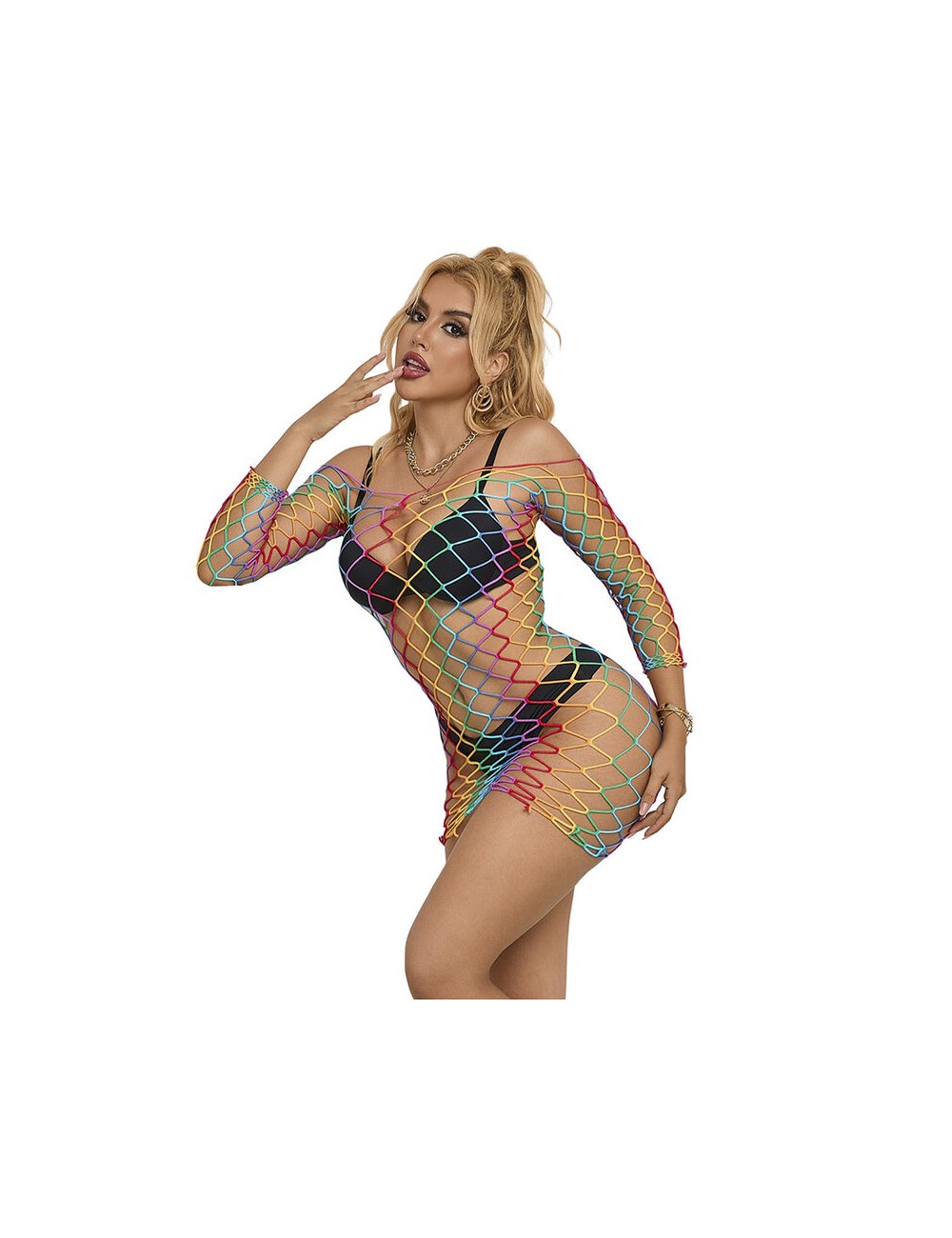 SUBBLIME - 952426 RAINBOW LONG SLEEVE FISHNET BODYSTOCKING ONE SIZE SUBBLIME - 952426 RAINBOW LONG SLEEVE FISHNET BODYSTOCKING ONE SIZE