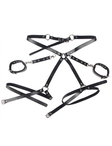 SUBBLIME - 953690 HANDCUFFS WITH BONDAGE BELT BLACK ONE SIZE
