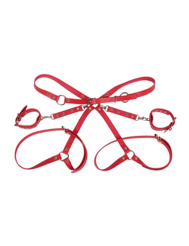 SUBBLIME - 953706 HANDCUFFS WITH BONDAGE BELT RED ONE SIZE