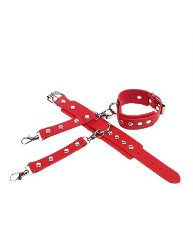 SUBBLIME - 953706 HANDCUFFS WITH BONDAGE BELT RED ONE SIZE