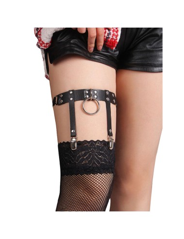 SUBBLIME - 953744 ADJUSTABLE LEATHER PUNK GARTER BLACK ONE SIZE