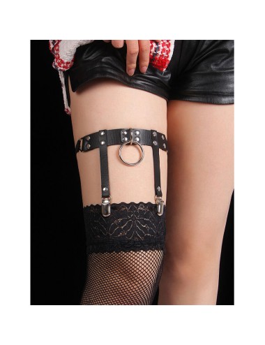 SUBBLIME - 953744 ADJUSTABLE LEATHER PUNK GARTER BLACK ONE SIZE