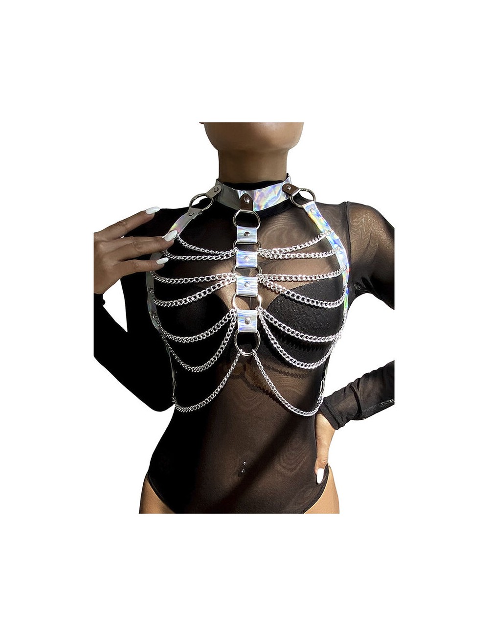 SUBBLIME - 953737 CHEST HARNESS WITH RINGS AND CHAINS SILVER ONE SIZE SUBBLIME - 953737 CHEST HARNESS WITH RINGS AND CHAINS SILVER ONE SIZE