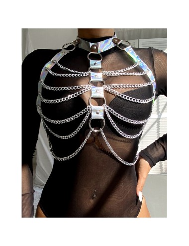 SUBBLIME - 953737 CHEST HARNESS WITH RINGS AND CHAINS SILVER ONE SIZE