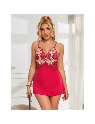 SUBBLIME - 954123 BABYDOLL WITH RED FLORAL DESIGN S/M