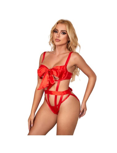 SUBBLIME - 954468 SEXY OPENWORK BODY WITH BOW RED S/M