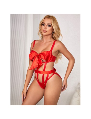SUBBLIME - 954468 SEXY OPENWORK BODY WITH BOW RED S/M