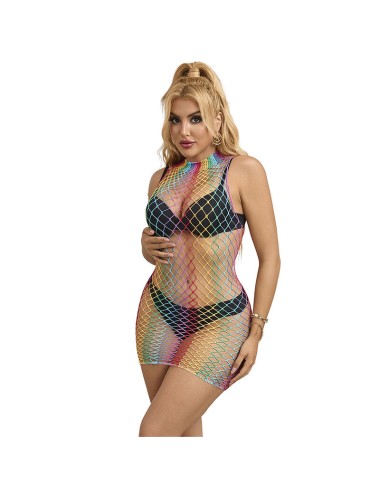 SUBBLIME - 952433 RAINBOW HIGH NECK SLEEVELESS FISHNET BODYSTOCKING ONE SIZE