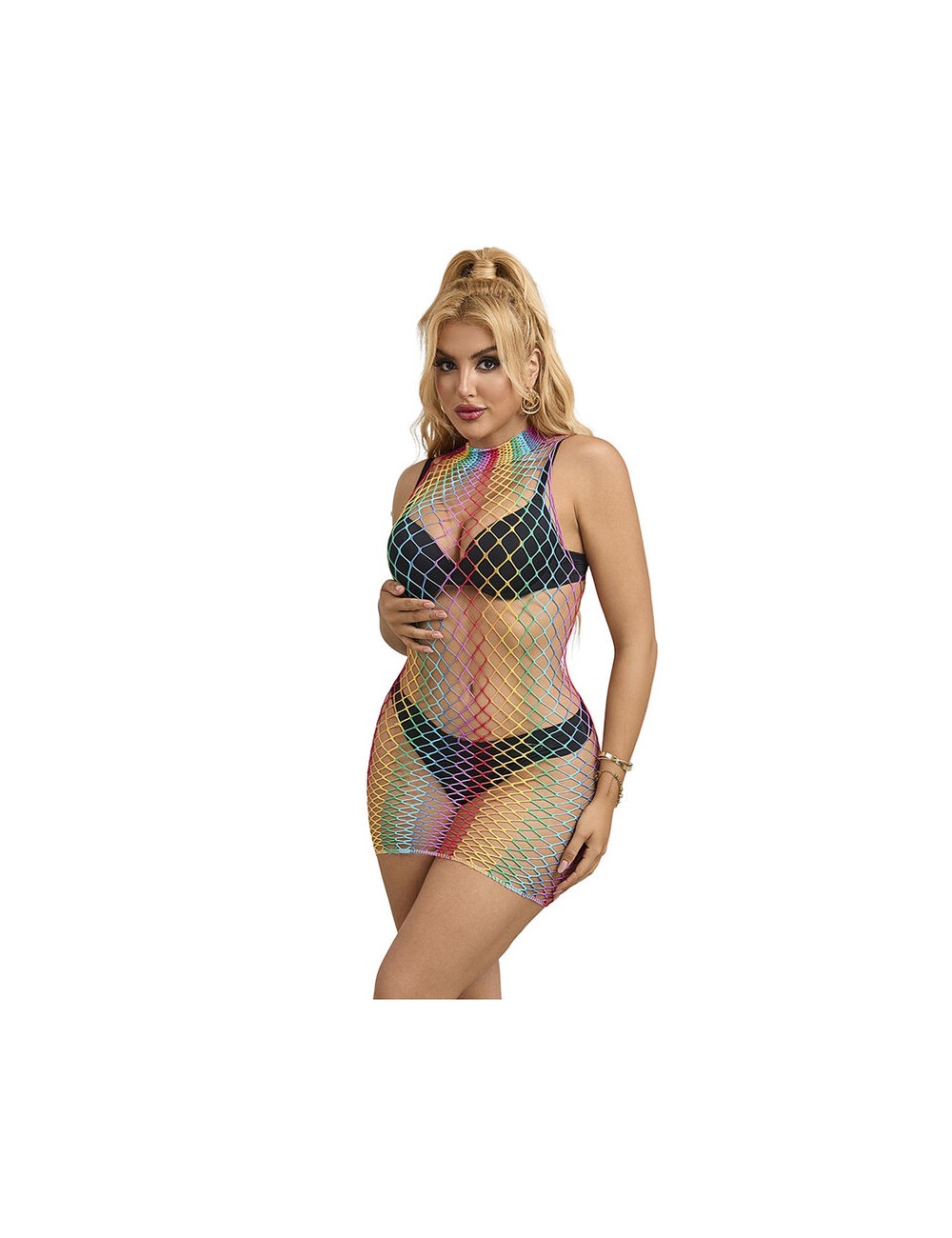 SUBBLIME - 952433 RAINBOW HIGH NECK SLEEVELESS FISHNET BODYSTOCKING ONE SIZE SUBBLIME - 952433 RAINBOW HIGH NECK SLEEVELESS FISHNET BODYSTOCKING ONE SIZE