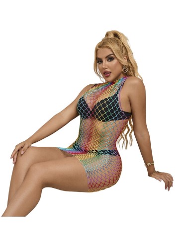 SUBBLIME - 952433 RAINBOW HIGH NECK SLEEVELESS FISHNET BODYSTOCKING ONE SIZE