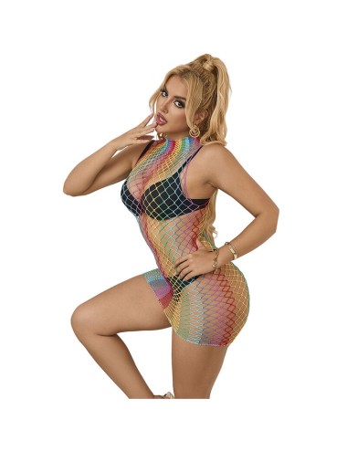 SUBBLIME - 952433 RAINBOW HIGH NECK SLEEVELESS FISHNET BODYSTOCKING ONE SIZE