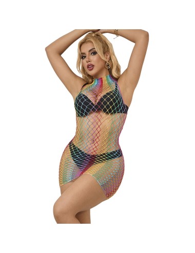 SUBBLIME - 952433 RAINBOW HIGH NECK SLEEVELESS FISHNET BODYSTOCKING ONE SIZE