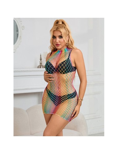 SUBBLIME - 952433 RAINBOW HIGH NECK SLEEVELESS FISHNET BODYSTOCKING ONE SIZE