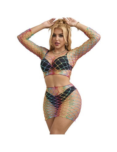 SUBBLIME - 952440 2-PIECE FISHNET BODYSTOCKING LONG SLEEVE RAINBOW ONE SIZE