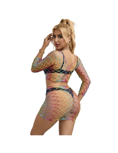 SUBBLIME - 952440 2-PIECE FISHNET BODYSTOCKING LONG SLEEVE RAINBOW ONE SIZE