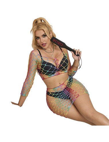 SUBBLIME - 952440 2-PIECE FISHNET BODYSTOCKING LONG SLEEVE RAINBOW ONE SIZE
