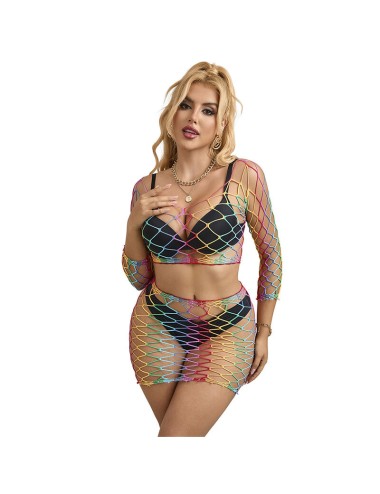 SUBBLIME - 952440 2-PIECE FISHNET BODYSTOCKING LONG SLEEVE RAINBOW ONE SIZE