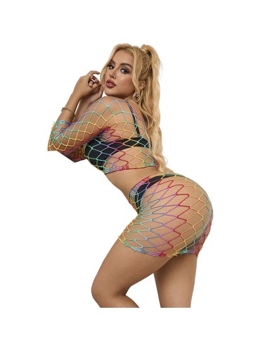 SUBBLIME - 952440 2-PIECE FISHNET BODYSTOCKING LONG SLEEVE RAINBOW ONE SIZE