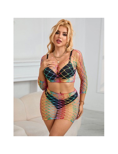 SUBBLIME - 952440 2-PIECE FISHNET BODYSTOCKING LONG SLEEVE RAINBOW ONE SIZE
