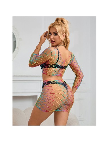 SUBBLIME - 952440 2-PIECE FISHNET BODYSTOCKING LONG SLEEVE RAINBOW ONE SIZE