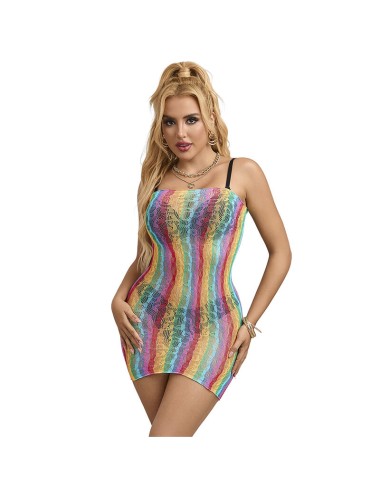 SUBBLIME - 952457 RAINBOW OFF SHOULDER SLEEVELESS FISHNET BODYSTOCKING ONE SIZE