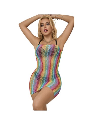 SUBBLIME - 952457 RAINBOW OFF SHOULDER SLEEVELESS FISHNET BODYSTOCKING ONE SIZE