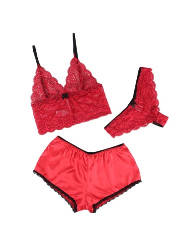 SUBBLIME - 953898 SILK AND LACE NIGHTGOWN + PANTIES RED S/M
