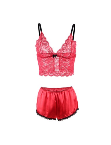 SUBBLIME - 953898 SILK AND LACE NIGHTGOWN + PANTIES RED S/M