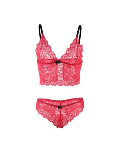 SUBBLIME - 953898 SILK AND LACE NIGHTGOWN + PANTIES RED S/M