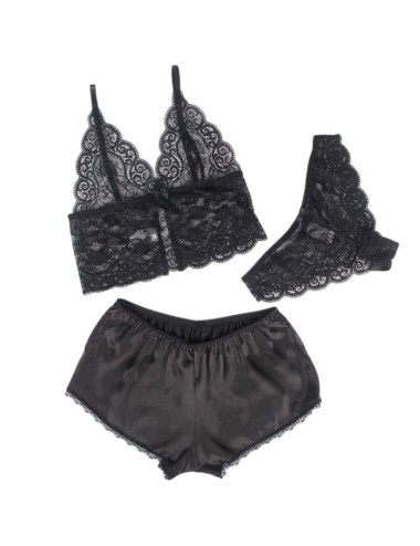 SUBBLIME - 953911 SILK AND LACE NIGHTGOWN + PANTIES BLACK S/M