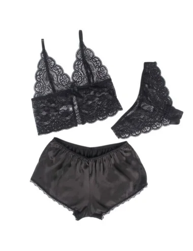 SUBBLIME - 953911 SILK AND LACE NIGHTGOWN + PANTIES BLACK S/M