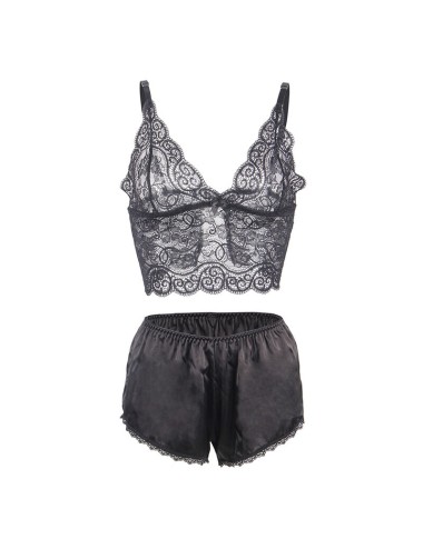 SUBBLIME - 953911 SILK AND LACE NIGHTGOWN + PANTIES BLACK S/M