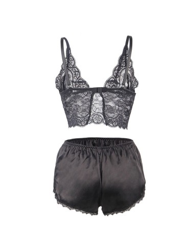 SUBBLIME - 953911 SILK AND LACE NIGHTGOWN + PANTIES BLACK S/M