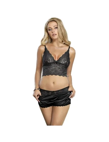 SUBBLIME - 953928 SILK AND LACE NIGHTGOWN + PANTIES BLACK L/XL