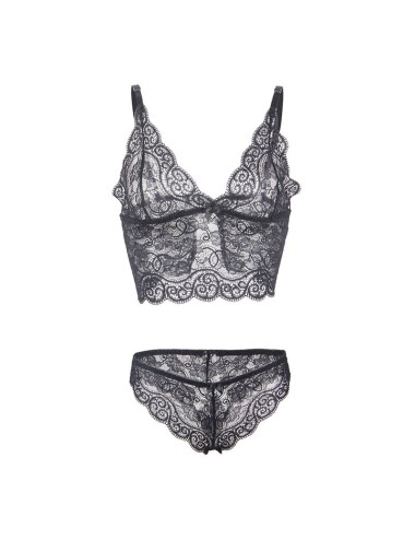 SUBBLIME - 953928 SILK AND LACE NIGHTGOWN + PANTIES BLACK L/XL