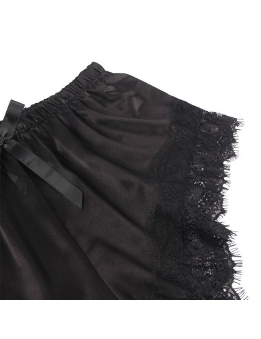 SUBBLIME - 953935 CASUAL SILK NIGHTGOWN + LACE PANTS BLACK S/M
