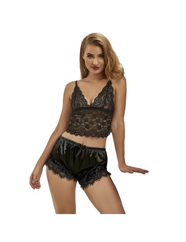 SUBBLIME - 953942 CASUAL SILK NIGHTGOWN + LACE PANTS BLACK L/XL