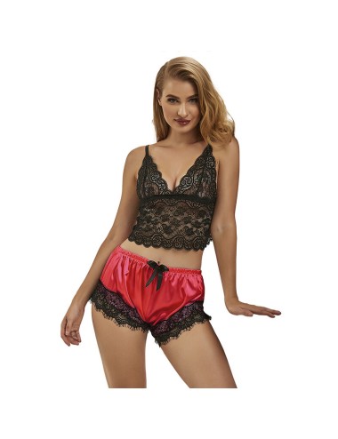 SUBBLIME - 953966 CASUAL SILK NIGHTGOWN + LACE PANTS BLACK/RED L/XL
