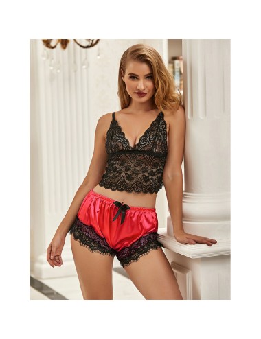 SUBBLIME - 953966 CASUAL SILK NIGHTGOWN + LACE PANTS BLACK/RED L/XL