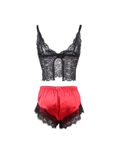 SUBBLIME - 953966 CASUAL SILK NIGHTGOWN + LACE PANTS BLACK/RED L/XL