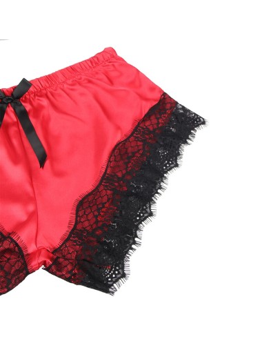 SUBBLIME - 953966 CASUAL SILK NIGHTGOWN + LACE PANTS BLACK/RED L/XL