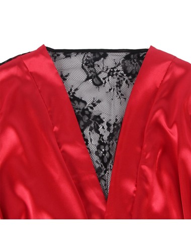SUBBLIME - 954017 LACE SHEER BACK CAMISOLE + THONG RED/BLACK S/M