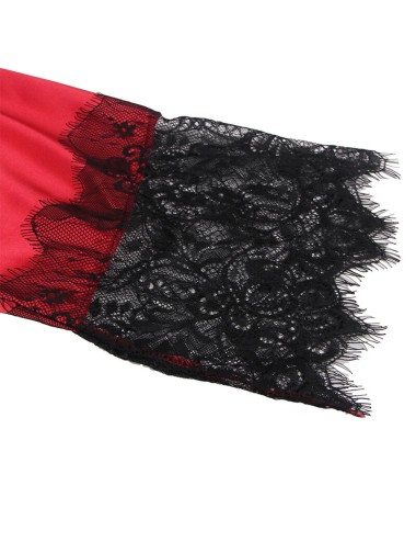 SUBBLIME - 954024 LACE SHEER BACK CAMISOLE + THONG RED/BLACK L/XL