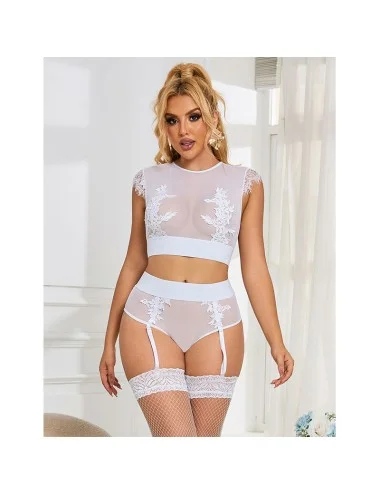 SUBBLIME - 954031 BRA + PANTIES WITH GARTER BELT WHITE S/M